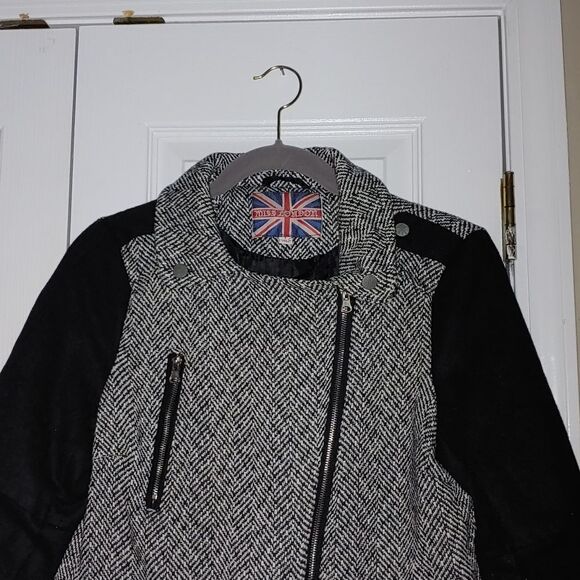 Miss London wool blend moto zip up herringbone jacket Sz L - Picture 3 of 5